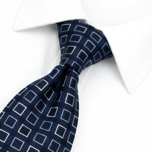 Nautica Silk Tie Geometric Silver Blue Cubes
